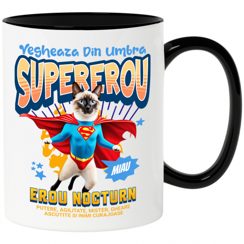 Supereroi - Cana Personalizata Pisică Siameză Supererou – Design Personalizat pentru Iubitorii de Animale și Familie