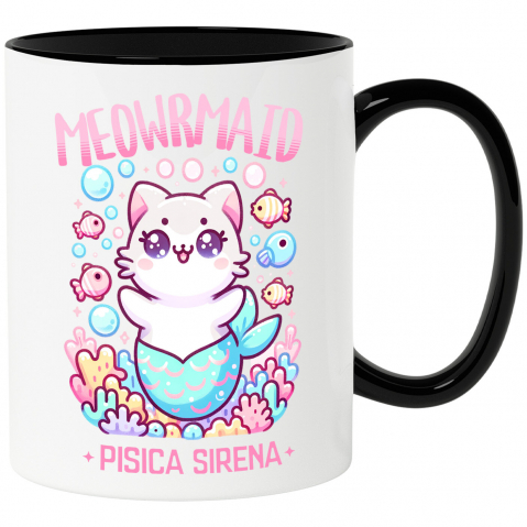 Pisici - Cana Personalizata Sirena Vesela Pisica Cu Coada Albastra – Cadou Personalizat Meowrmaid pentru Familie și Prieteni