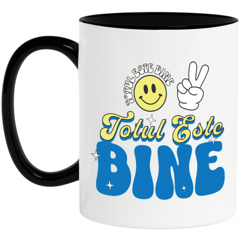 Citate - Cana Personalizata Totul Este Bine – Tricou Personalizat cu Smiley Face Galben și Mesaj Inspirațional