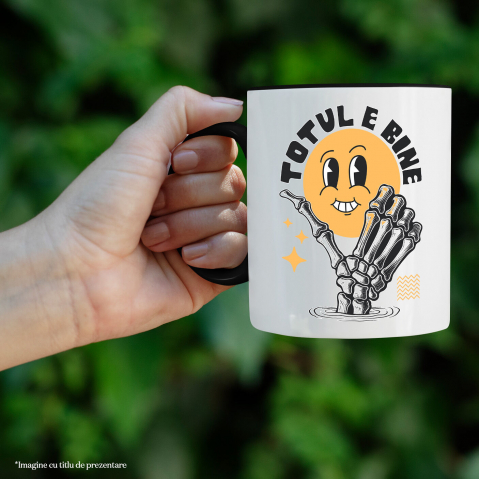 Cana Personalizata Smiley Face Vesel și Mână Umană - Mesaj Incurajator „Totul E Bine” Cadou Motivațional [1]