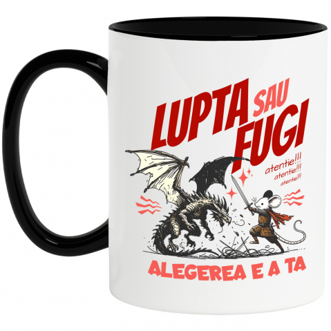 BASME - Cana Personalizata Soricel Alb Contra Dragon - Luptă Sau Fugi, Alegerea Este A Ta