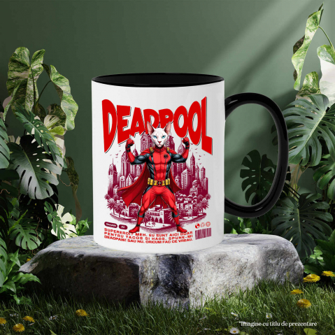 Cana Personalizata Pisică Sphynx în Costum Deadpool – Supererou Haioș pentru Iubitorii de Animale [2]