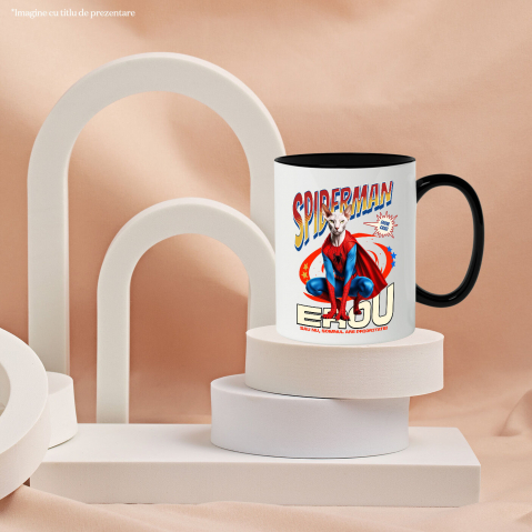 Cana Personalizata Pisică Sphynx în Costum Spider-Man cu Pelerină - Cadou Personalizat pentru Iubitorii de Pisici și Copii [2]