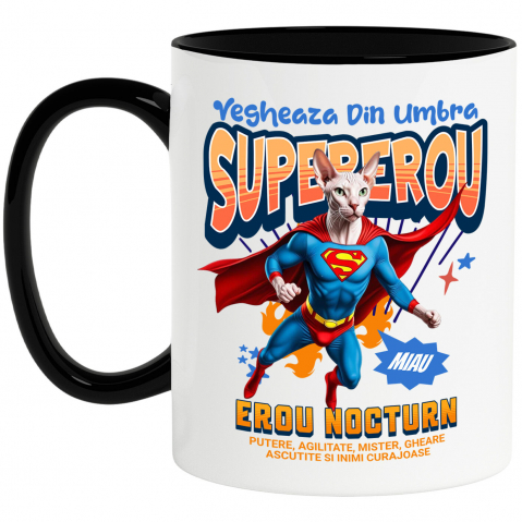 Căni - Cana Personalizata Pisică Sphynx Supererou – Design Personalizat pentru Iubitorii de Animale și Familie