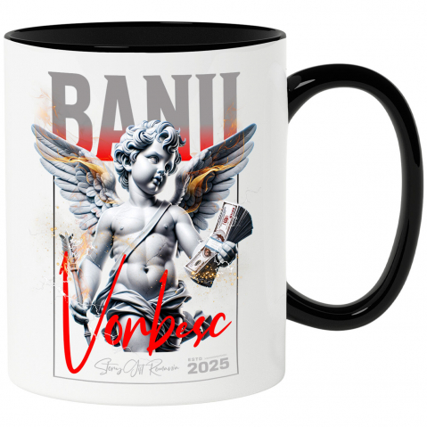 BANI - Cana Personalizata Statuie Copil Înger cu Aripi și Teanc de Bancnote – „Banii Vorbesc” – Cadou Personalizat pentru Familie, Tati, Copii, Prieteni