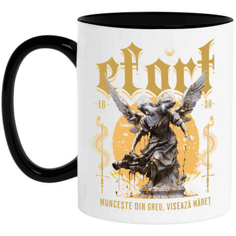 INGERI - Cana Personalizata Statuie cu Două Capete și Aripi - Cadou Motivațional "Munceste Din Greu, Visează Măreț"