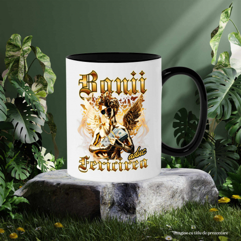 Cana Personalizata Statuie de Aur cu Aripi și Ochelari de Soare - Cadou Motivațional Banii Aduc Fericire [2]