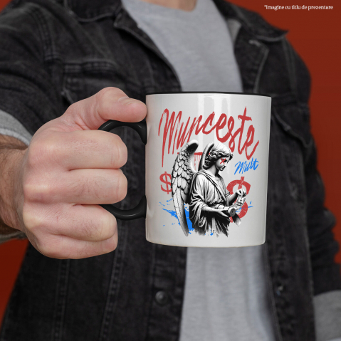 Cana Personalizata Statuie Fata Cu Aripi Înger – Cadou Motivational „Munceste Mult” Cu Dolari [1]