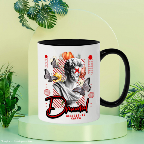 Cana Personalizata Statuie Umană Bust Bărbătesc cu Fluturi și Flori - „Drumul Găsește-ți Calea” - Cadou Motivational [2]