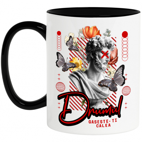 Mixed - Cana Personalizata Statuie Umană Bust Bărbătesc cu Fluturi și Flori - „Drumul Găsește-ți Calea” - Cadou Motivational