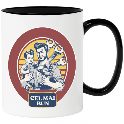 Tata - Cana Personalizata Tata și Fiu Muncitori Cu Bormașina – Cadou Personalizat Familie, Iubire și Muncă