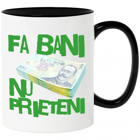 BANI - Cana Personalizata Teanc Bancnote 100 Lei – „Fa Bani, Nu Prieteni” – Cadou Personalizat pentru Familie, Tati, Copii, Prieteni