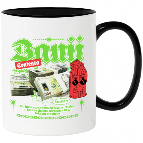 BANI - Cana Personalizata Teancuri Bancnote 500 Lei cu Cagula Roșie Supărată – Cadou Personalizat „Banii Contează” pentru Familie, Copii, Tati, Prieteni