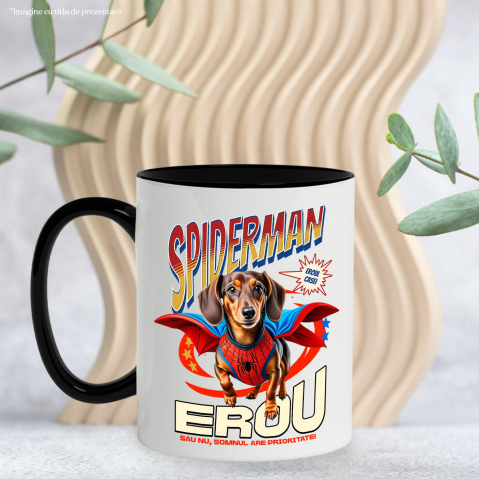 Cana Personalizata Teckel (Dachshund) în Costum Spider-Man - Cadou Personalizat pentru Copii și Familie [2]