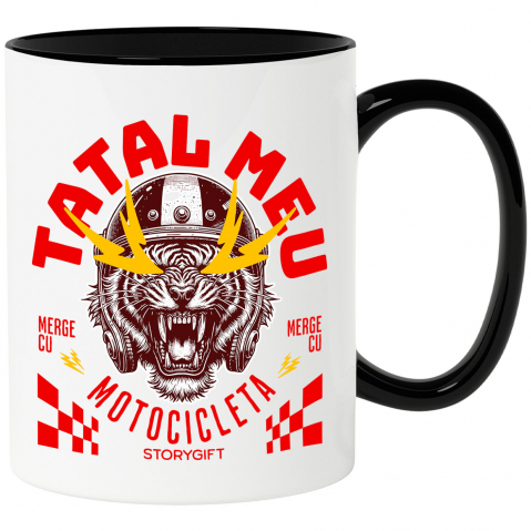 Motociclete - Cana Personalizata Tigru Furios cu Cască – Putere și Pasiune pentru Motocicliști