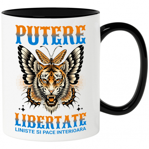 Cana Personalizata Tigru Furios cu Colți și Aripi de Fluture - Putere și Libertate Motivatională pentru Cadouri Personalizate