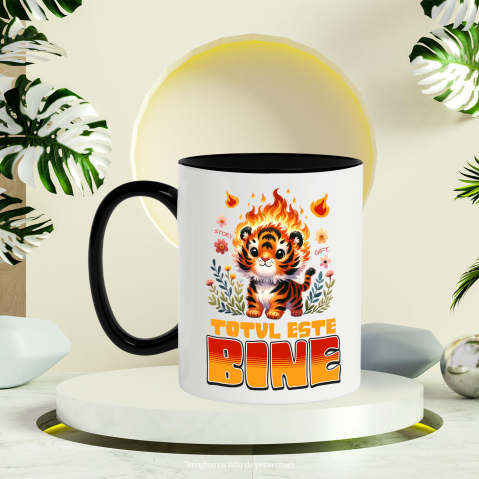 Cana Personalizata Tigru Pui Animat în Flăcări și Flori Colorate - Cadouri Ironic Optimiste pentru Familie și Copii [2]