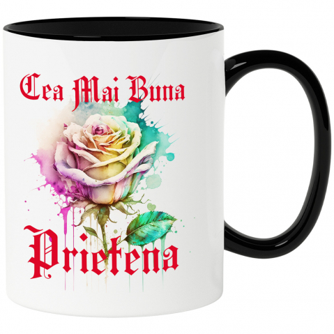 Căni - Cana Personalizata Trandafir Colorat Arta Pictura Curgătoare pentru Cea Mai Bună Prietenă | Cadouri Personalizate pentru Familie și Prieteni