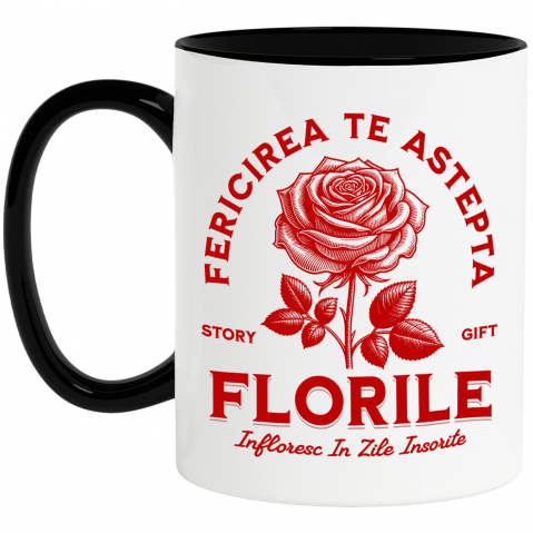 Flori - Cana Personalizata Trandafir Roșu și Mesaj de Fericire | Cadou Romantic cu Flori Înflorite