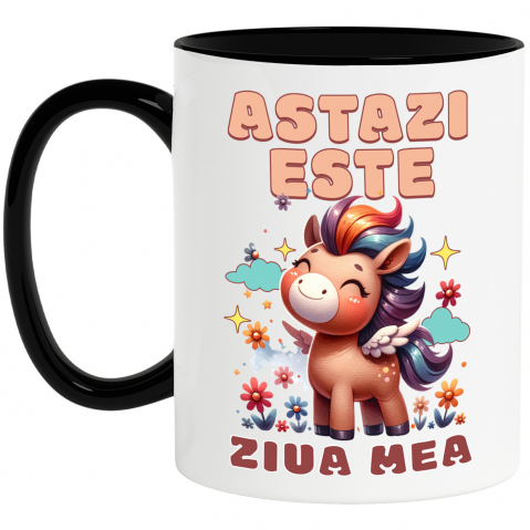 Copii - Cana Personalizata Unicorn Vesel cu Flori – Cadou Personalizat pentru Ziua Mea