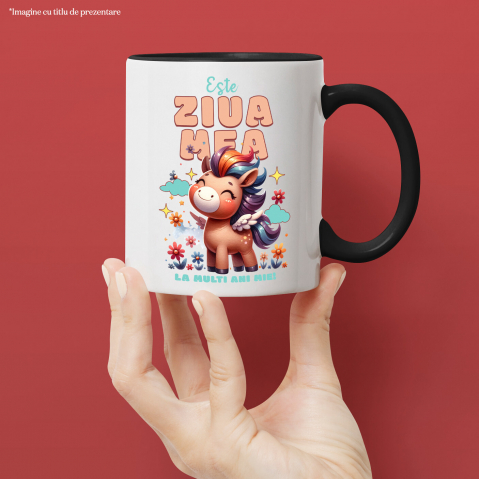 Cana Personalizata Unicorn Vesel cu Flori – Cadou Personalizat pentru Aniversări și Copii [1]