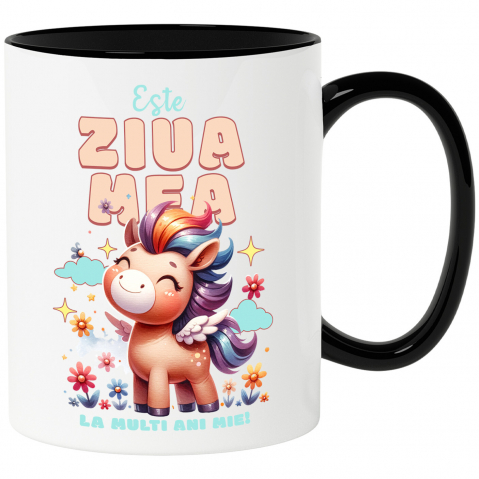 Copii - Cana Personalizata Unicorn Vesel cu Flori – Cadou Personalizat pentru Aniversări și Copii