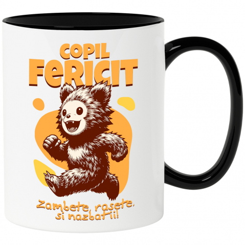 Copii - Cana Personalizata Urs Brun Vesel Alergând – Cadou Personalizat pentru Copii și Familie