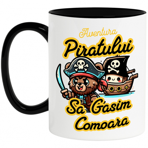 Cadouri Pentru Copii - Cana Personalizata Tricou Personalizat Urs Pirat – "Aventura Piratului, Comoara" | Cadou pentru Iubitorii de Piraterie și Aventuri
