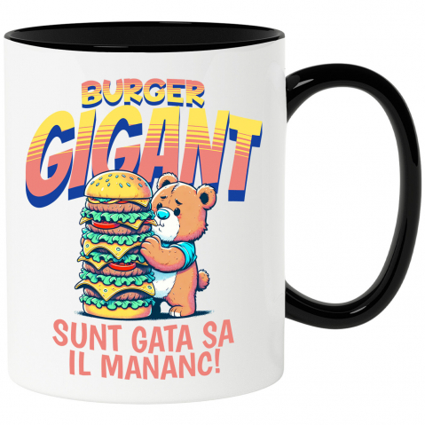 Mancare - Cana Personalizata Urs De Pluș cu Burger Gigant - Cadouri Amuzante pentru Copii și Familie cu Tematică Fast Food