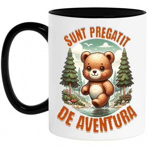 Calatorie - Cana Personalizata "Urs de Pluș Maro în Pădure și Râu cu Apă Cristalină – Pregătit pentru Aventură"