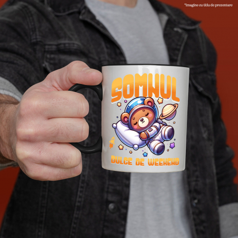 Cana Personalizata Urs de Plus Maro – Somnul Dulce de Weekend în Spațiu Printre Stele | Cadou Personalizat pentru Copii [1]