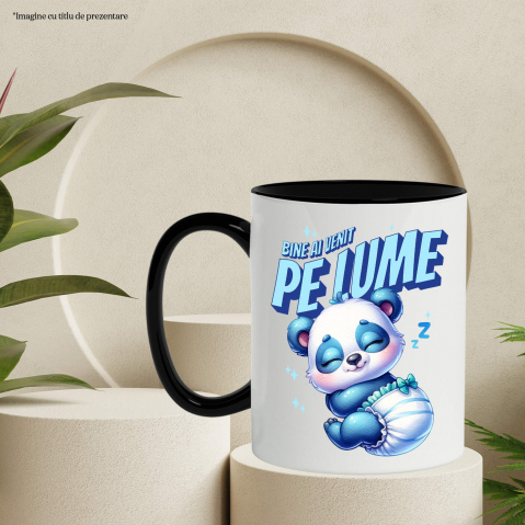 Cana Personalizata Cadou Personalizat „Bine Ai Venit Pe Lume” | Urs Panda Bebe Cu Scutec [2]