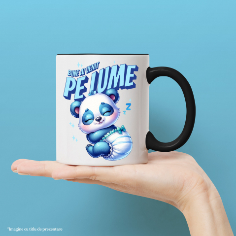 Cana Personalizata Cadou Personalizat „Bine Ai Venit Pe Lume” | Urs Panda Bebe Cu Scutec [1]