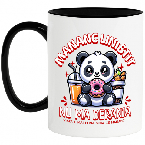 Mancare - Cana Personalizata Cadou personalizat urs panda cu gogoasă glazurată | Mesaj haios și dulciuri pentru familie
