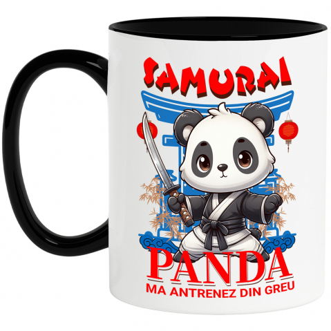 Animale - Cana Personalizata Urs Panda Samurai cu Costum de Karate și Sabie Ninja - Cadou Personalizat pentru Copii și Tati