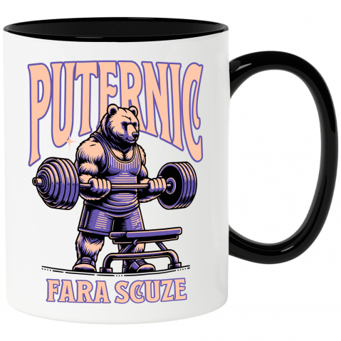 Cana Personalizata urs puternic, urs la sală, ridicat greutăți, antrenament fitness, tricou sport personalizat, cadou pentru sportivi, maiou de forță, urs culturist, design sală de forță, cadouri pentru tati și prieteni