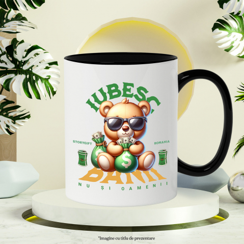 Cana Personalizata Ursuleț de Plus Maro cu Sac de Bani și Bancnote Dolari – „Iubesc Banii Dar Nu Și Oamenii” – Cadou Personalizat pentru Familie, Tati, Copii, Prieteni [2]