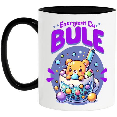 Bauturi - Cana Personalizata „Ursuleț Maro de Pluș cu Pahar de Ceai și Bule – Cadou Personalizat Energizat cu Bule”