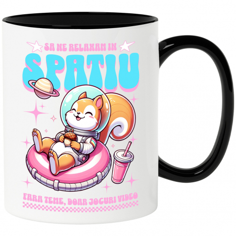 Copii - Cana Personalizata Veveriță în Costum Spațial pe Gogoasă Roz – Cadou Amuzant pentru Copii și Familie