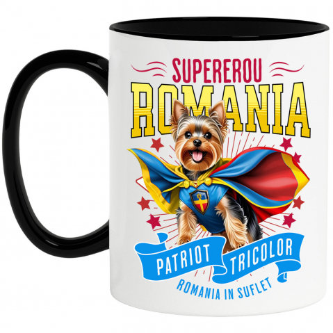 Căni - Cana Personalizata Yorkshire Terrier în Costum de Căpitan România – Cadou Personalizat pentru Iubitorii de Câini