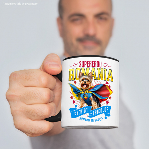 Cana Personalizata Yorkshire Terrier în Costum de Căpitan România – Cadou Personalizat pentru Iubitorii de Câini [1]