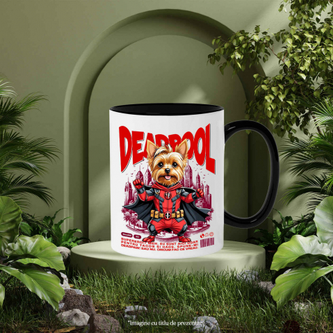 Cana Personalizata Yorkshire Terrier în Costum Deadpool - Cadou Personalizat pentru Copii și Familie [2]