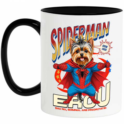 Cani Personalizate - Cana Personalizata Yorkshire Terrier în Costum Spider-Man - Cadou Personalizat pentru Copii și Familie