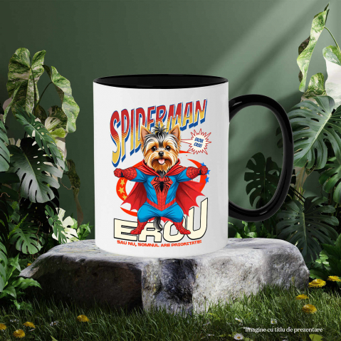 Cana Personalizata Yorkshire Terrier în Costum Spider-Man - Cadou Personalizat pentru Copii și Familie [2]