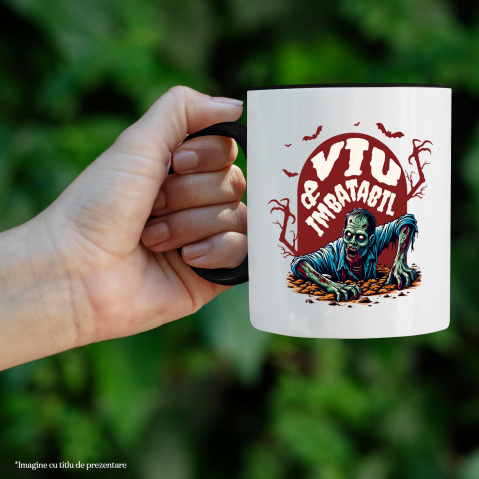 Cana Personalizata Zombie Iesind Din Mormânt | Viu & Imbatabil | Cadou Halloween Tematic [1]