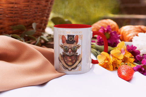 Cana Personalizata Pisica, Istorie, Inventator, Live the History, Traieste Istoria, 330 ml, Cu Manerul Rosu, Multicolor [3]