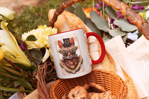 Cana Personalizata Pisica, Istorie, Inventator, Live the History, Traieste Istoria, 330 ml, Cu Manerul Rosu, Multicolor [2]