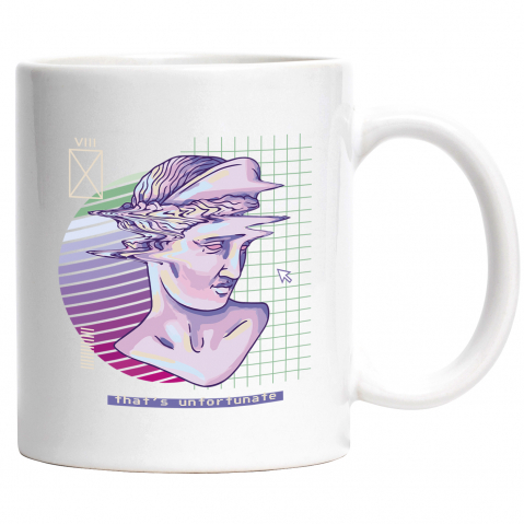 Maner Alb - Cana Personalizata Statuie Abstracta Cu Mesajul in Engleza That's Unfortunate, Ceramica, 330 ml, Alb, Negru