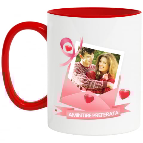 Cani Personalizate - Cana Plic Cu Dragoste, Inimi Rosii, Mesaj Personalizat, Valentine's Day cu Maner si Interior Rosu