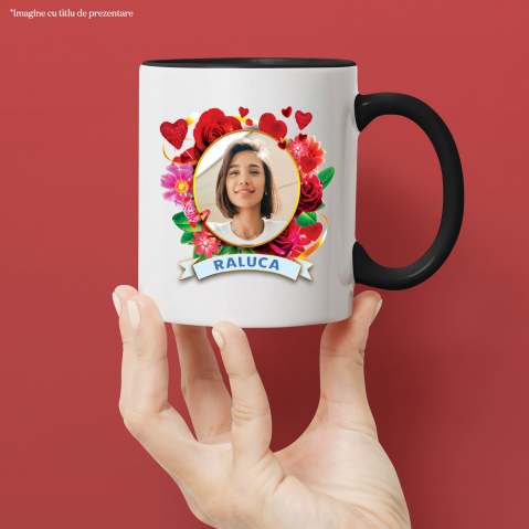 Cana Rama Rotunda, Buchet De flori Colorate,Valentine's Day cu Maner si Interior Negru [1]